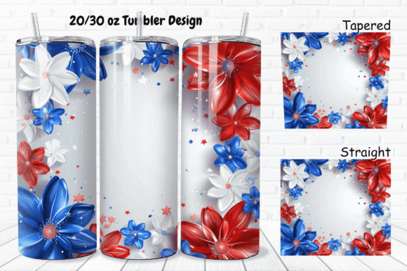 3D 4th of July Flower Patriotic Tumbler