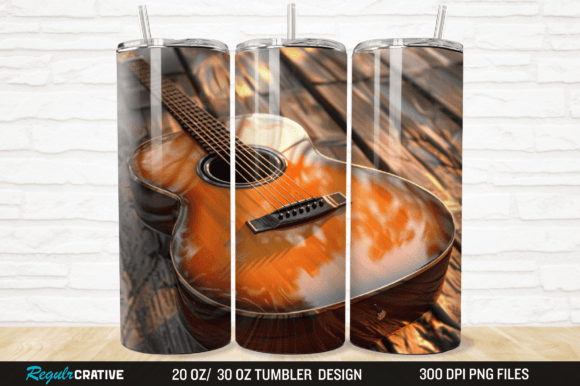 3D Acoustic Guitar 20 30 Oz Tumbler Wrap