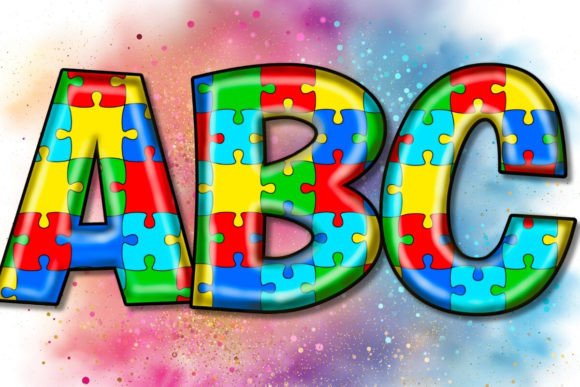 3D Autism Awareness Letters Numbers