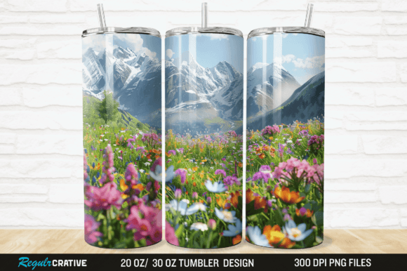 3D Flowers Fields Mountains Tumbler Wrap