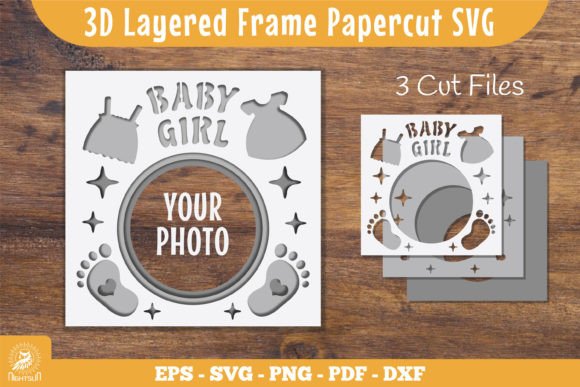 3D Layered Frame Baby Girl Papercut SVG