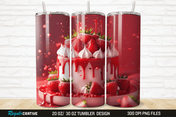 3D Strawberry Cake Tumbler Design
