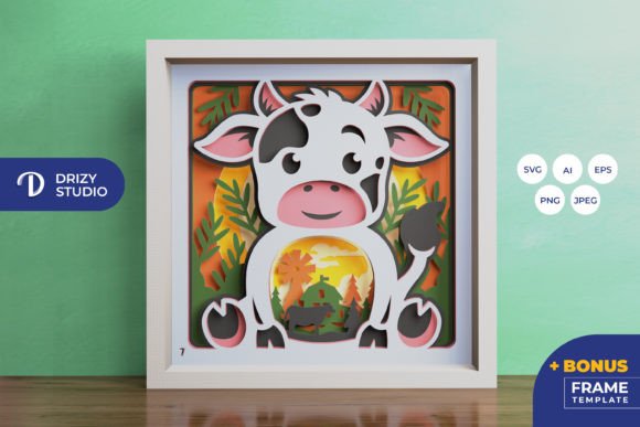Cute Baby Cow 3D Shadow Box