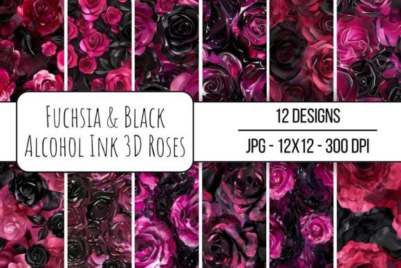 Fuchsia Black Alcohol Ink 3D Roses: Elevating Digital Creativity with High-Contrast Elegance