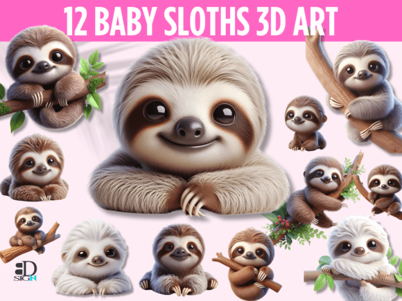 Irresistibly Charming Baby Sloths 3D Art