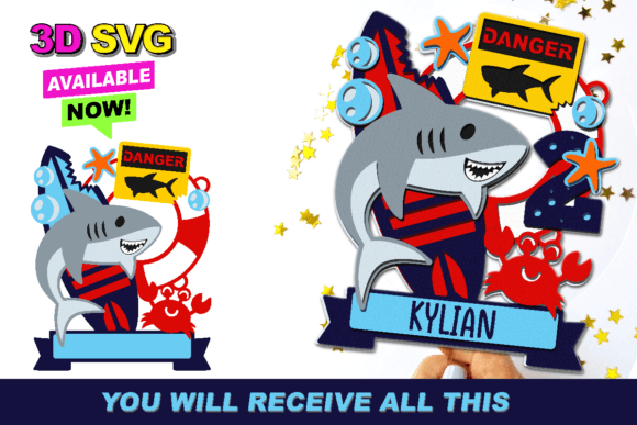 Shark Cake Topper 3D SVG